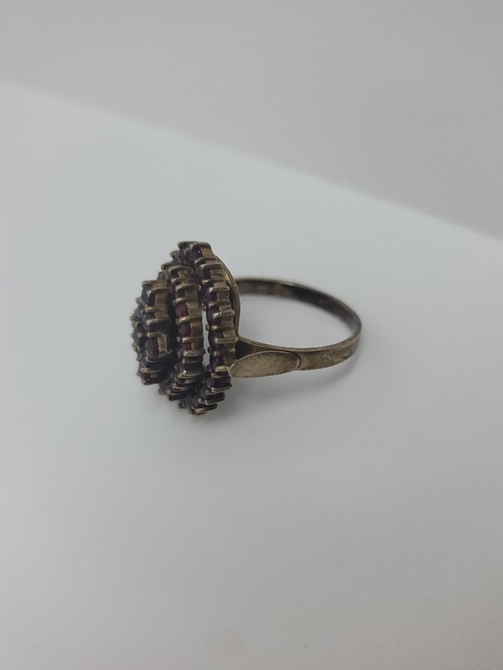 Antique Edwardian Sterling & Bohemian Garnet Cluster Ring - Picture 4 of 6
